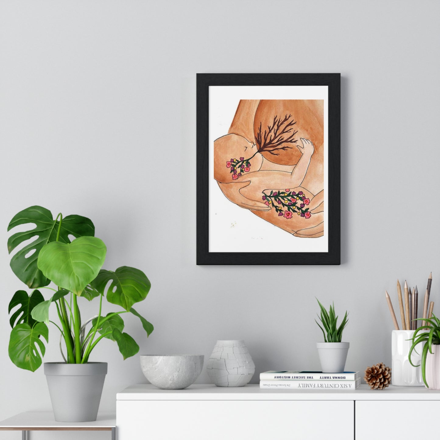 Mother and Baby, Abstract Art 'Designed by AI' Framed Print