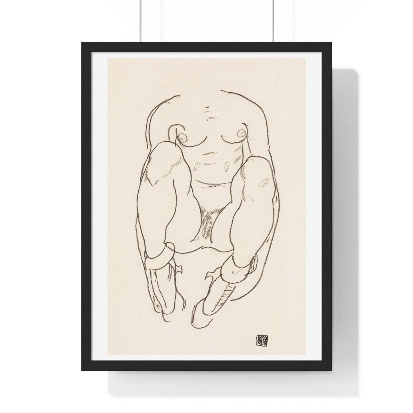 Torso of a Seated Woman with Boots (1918) by Egon Schiele, from the Original, Framed Art Print