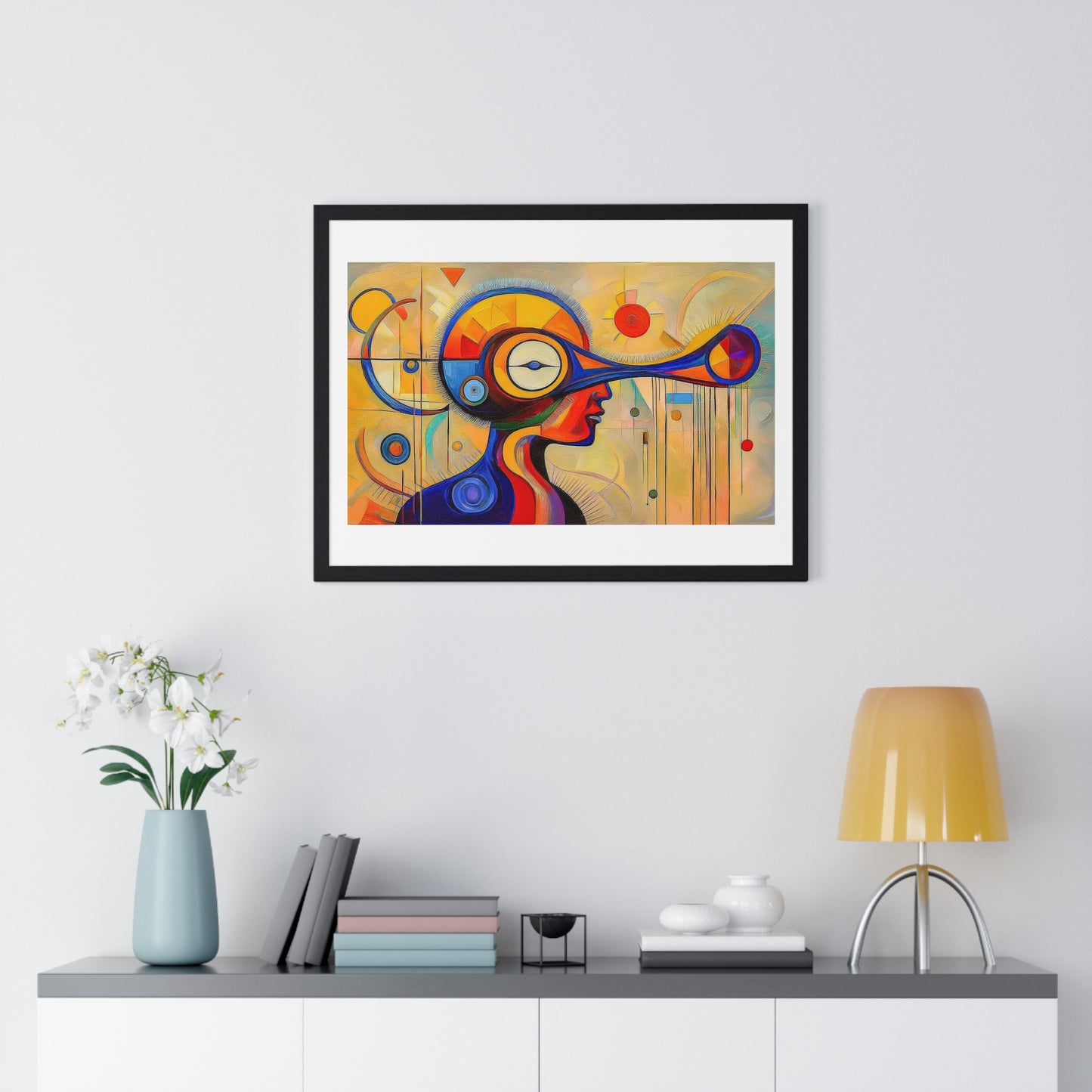 Mindful of Time, in the Style of Wassily Kandinsky 'Designed by AI' Framed Art Print