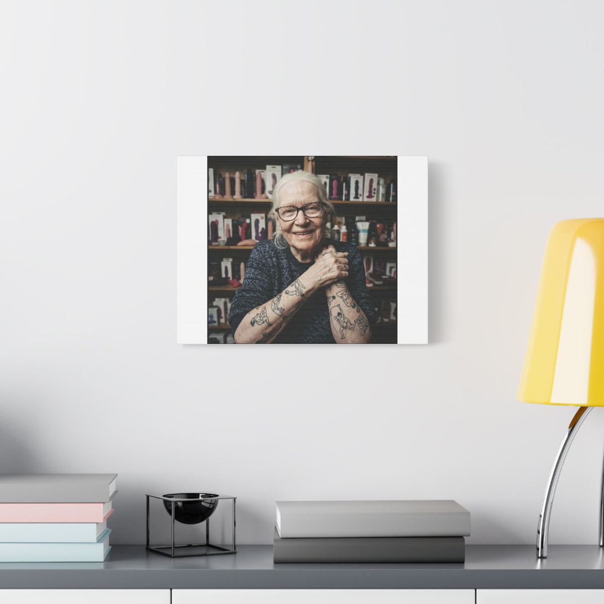 Tattooed Old Woman, Whimsical Canvas Wall Art