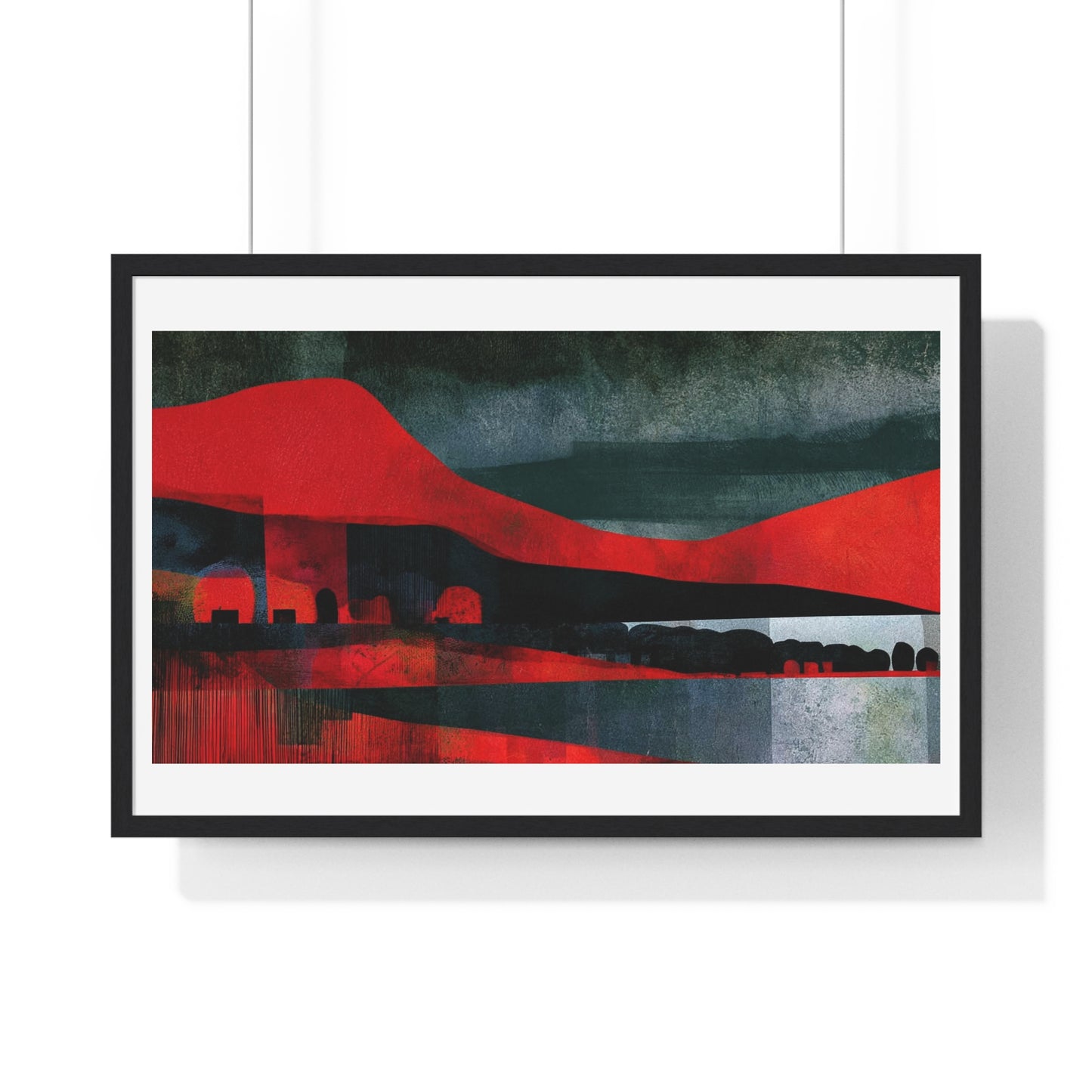 Unreal Landscape, Red and Grey Decor Art, Large Framed Print