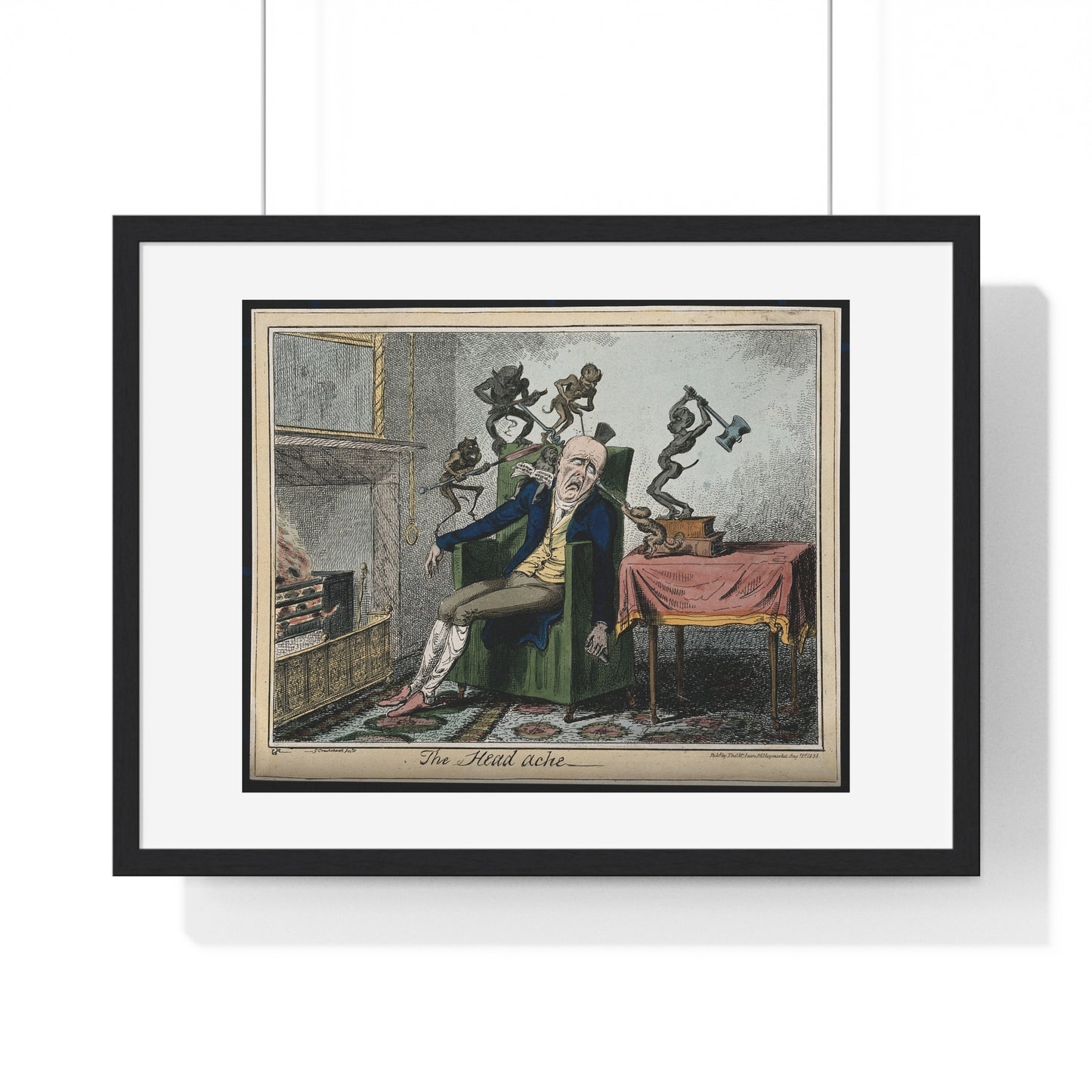 A Man Suffering from Headache in the Form of Devils (1835) by George Cruikshank, after Captain F Marryat, from the Original, Framed Print