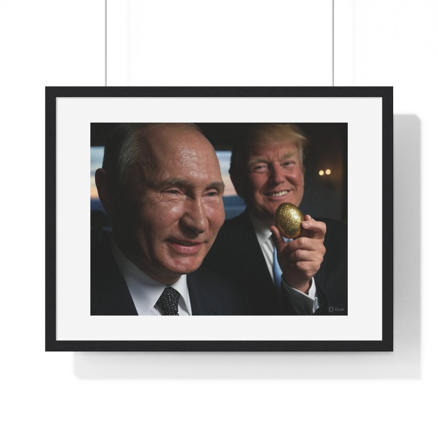 Putin, Trump and the Legend of the Golden Egg, Abstract Art 'Designed by AI' Framed Print