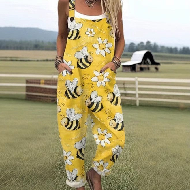 'Flower Power' Women's Casual Suspender Trousers