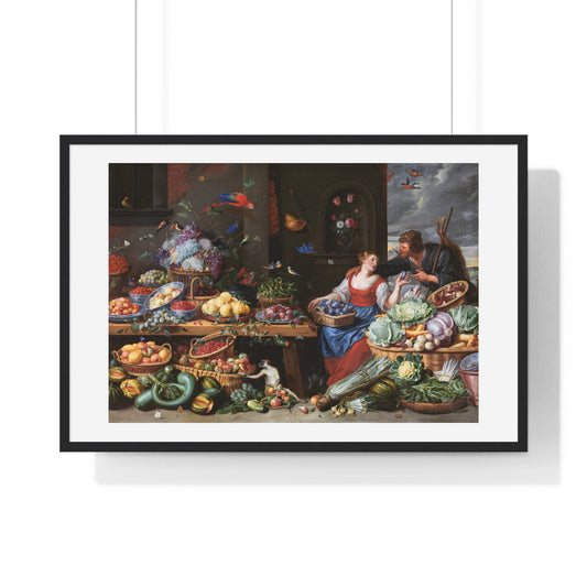 Fruit and Vegetable Market with a Young Fruit Seller (1650–1660) by Jan van Kessel, from the Original, Framed Print