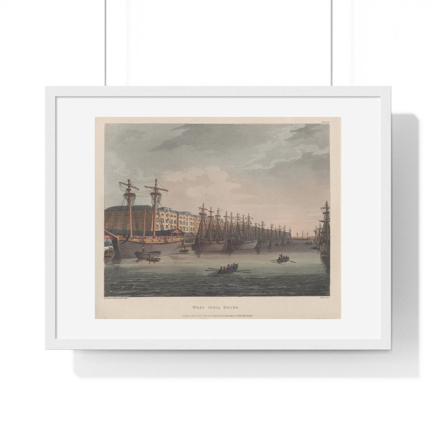 West India Docks (1810) by Rowlandson and Pugin, from the Original, Framed Art Print