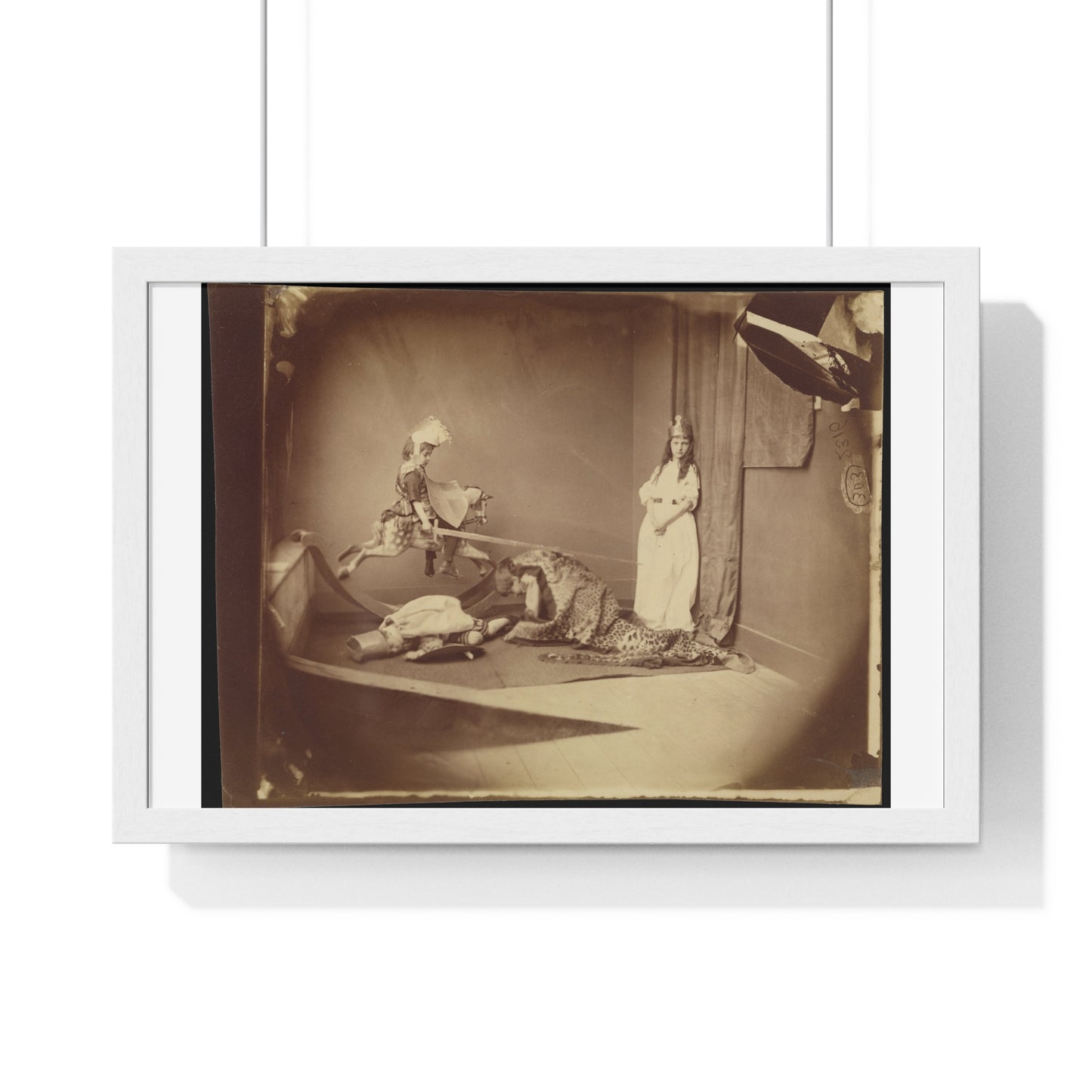 Vintage Photography, Saint George and the Dragon (1875) by Lewis Carroll , from the Original, Framed Print