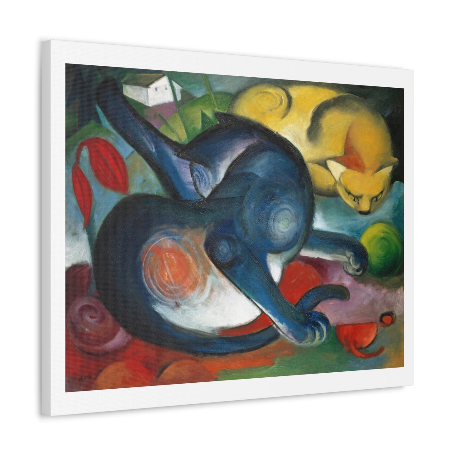 Two Cats, Blue and Yellow (1912) by Franz Marc, from the Original, Art Print on Canvas