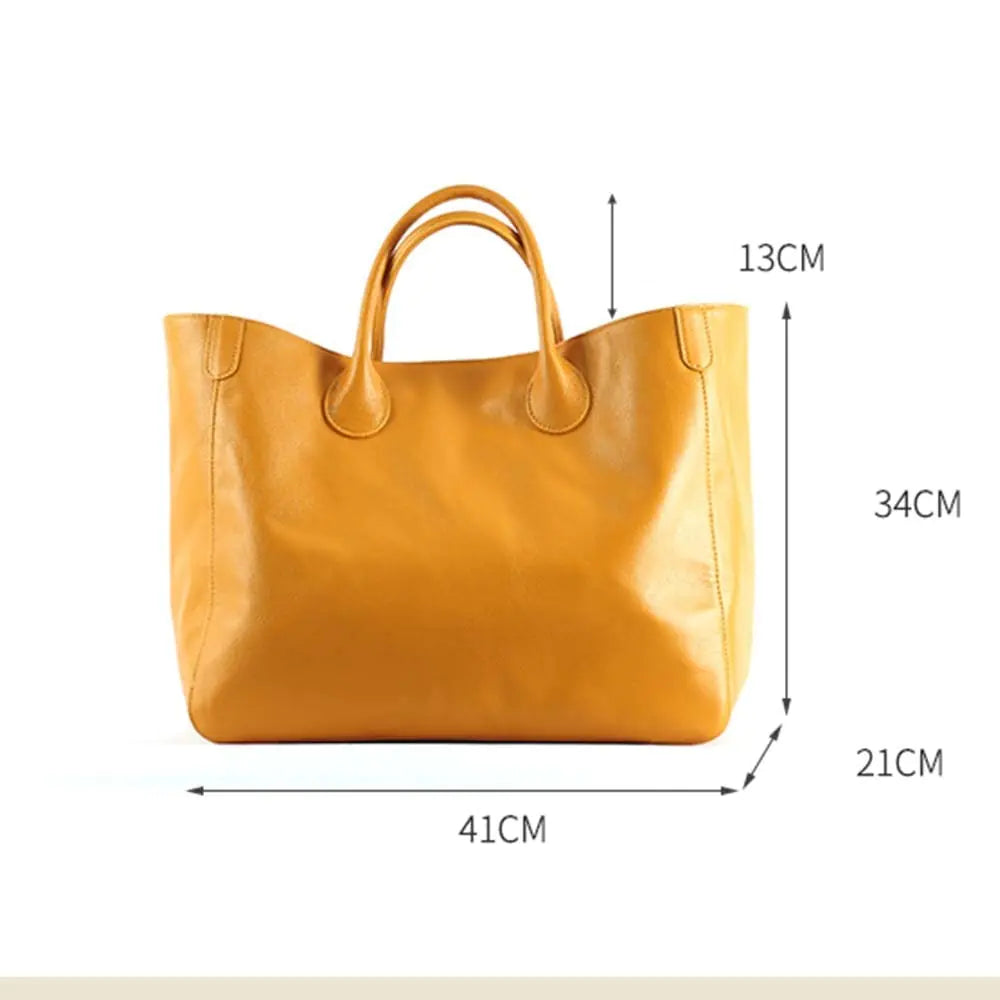 Vireous Genuine Cowhide Leather Oversize Tote Bag