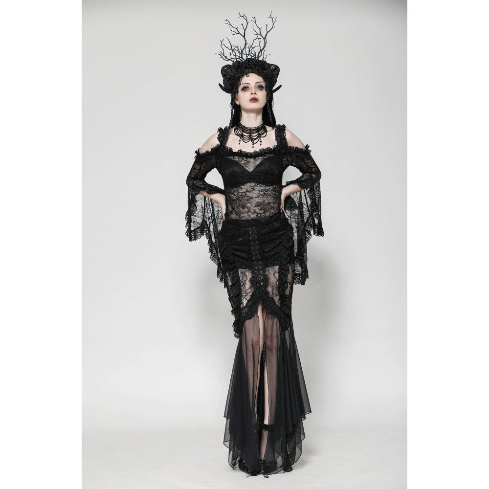 Dark in Love Delaney Gothic Romantic Lace Flare-Sleeve Top