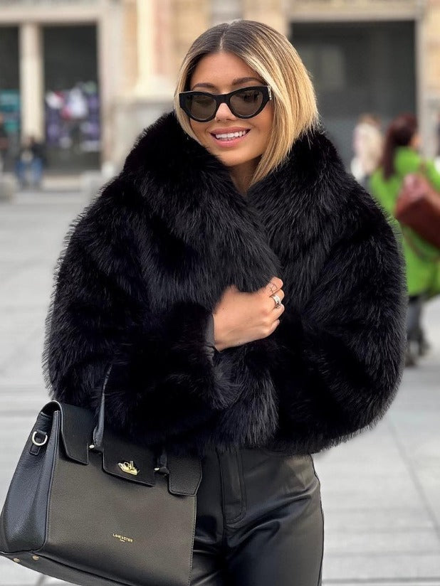 Thick Winter Plush Women's Fashion Bolero Jacket, Large Lapel