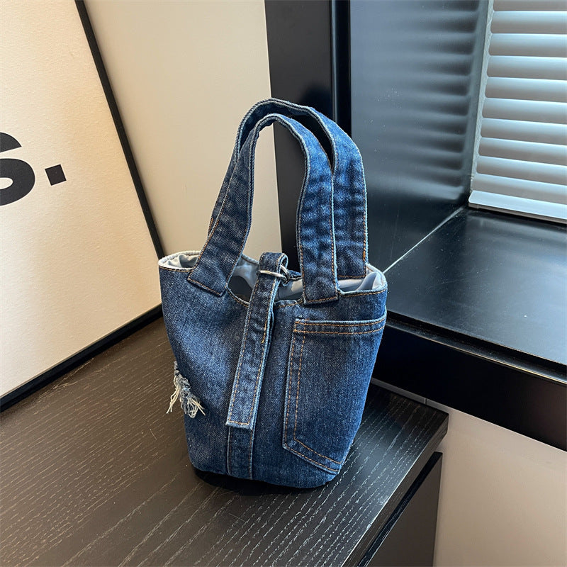 Women's Fashion Denim Portable Bucket Bag