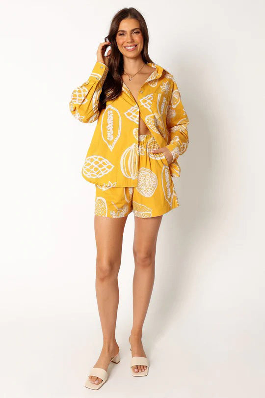 Casual Fruit Print Shorts & Blouse Suit, Spring and Autumn Collection