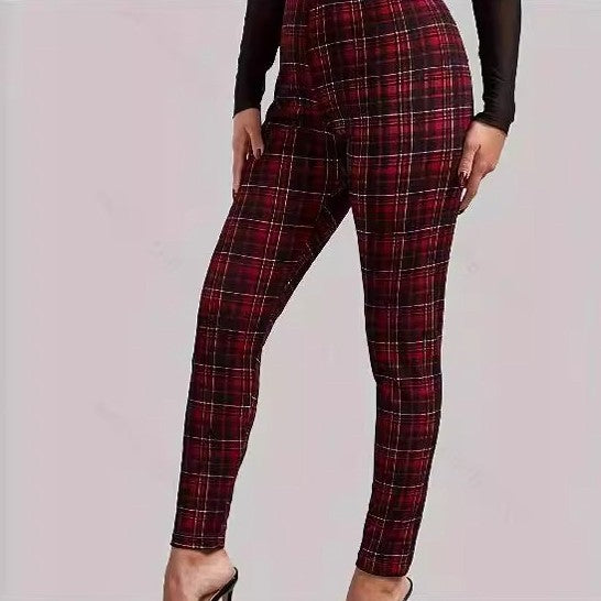 Women's Outerwear Printed Stretch Slimming Skinny Pants, Tartan Design