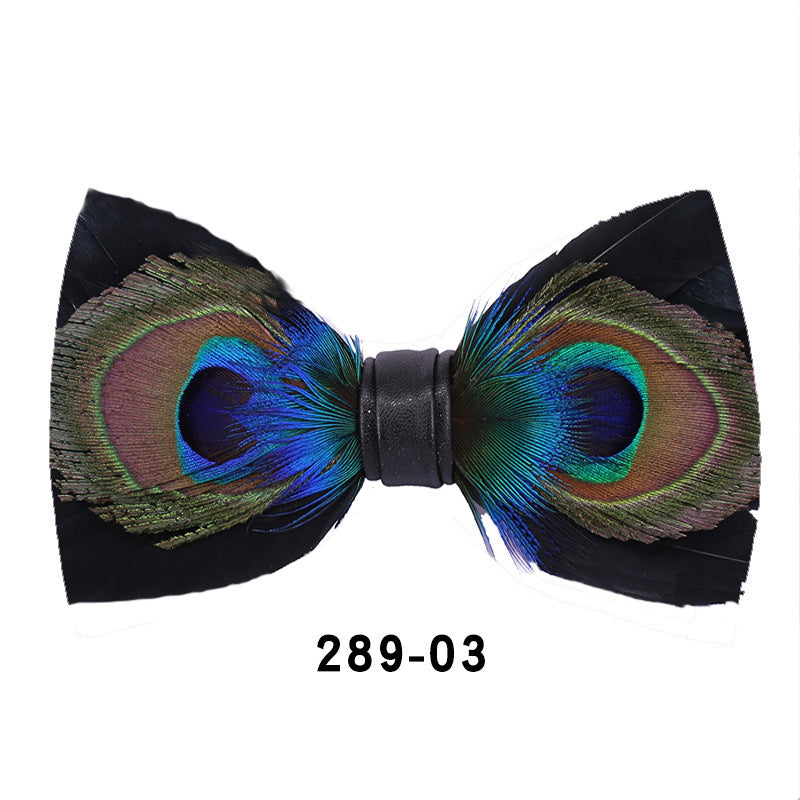 Men's Bow Tie, Peacock Big Eyes Blue Feather