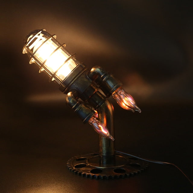 Vintage Steampunk Rocket Table Statement Lamp