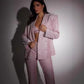 Three-Piece Sparkling Long-Sleeve Suit with Bra, Lapel Blazer, Straight-Leg Trousers