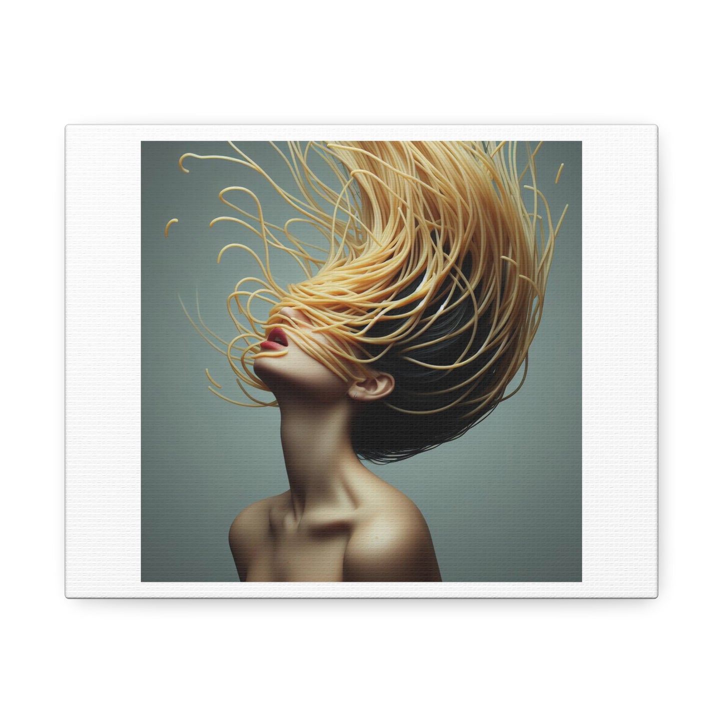 Woman with Spaghetti Hair, Art Print 'Designed by AI' on Canvas