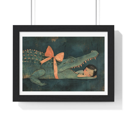 Girl and the Crocodile Pencil Sketch 'Designed by AI' Framed Print