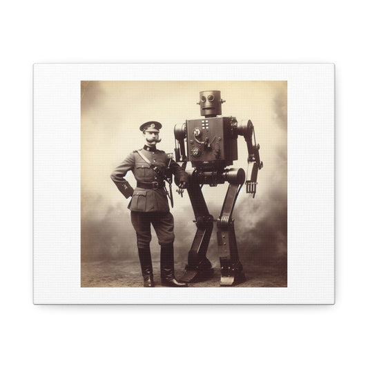 Robot Supersoldiers In World War One But They Were Moustacheless Art Print 'Designed by AI' on Satin Canvas