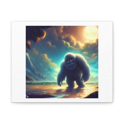 Epic Adorable Yeti On The Beach, Mystical Glowing Sea Cinematic Art ByThomas Kinkade 'Designed by AI' Print on Canvas