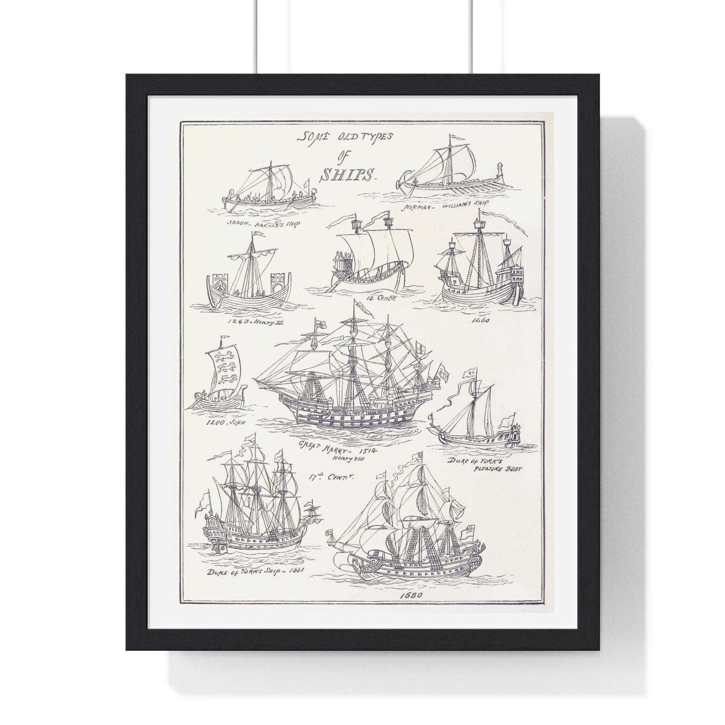 Types of Ships Drawn with Pen and Pencil (1882) by James Macaulay from the Original, Framed Art Print