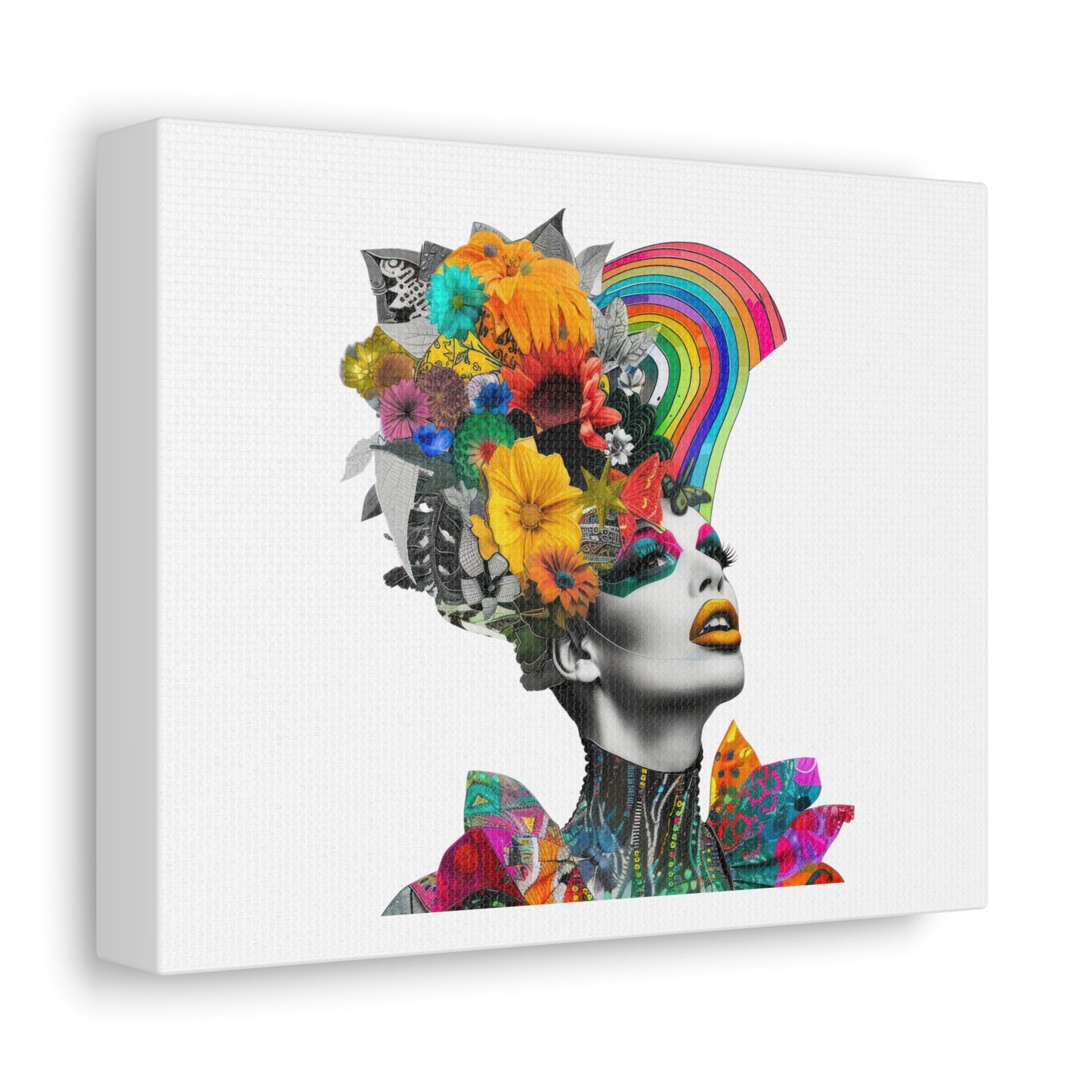 Paper Collage of Drag Queen Flower Art Portrait, Print on Canvas