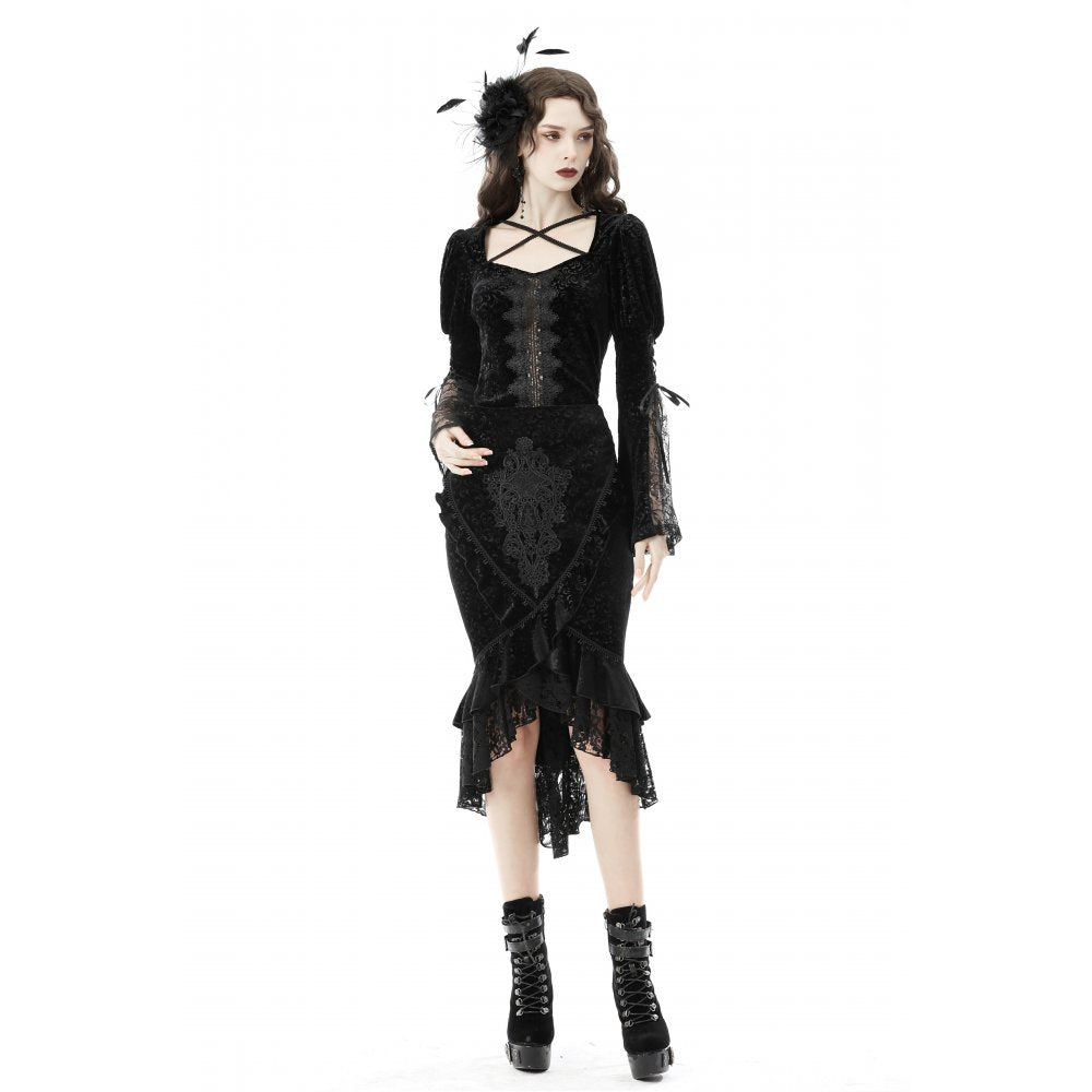 Dark In Love Zira Velvet Fishtail Midi Skirt