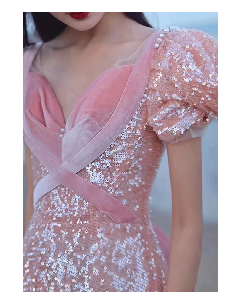 Vireous Soft Luxury Pink Layered Evening Dress