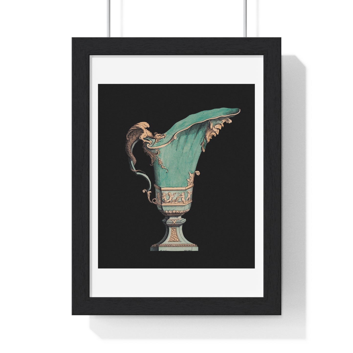 Lithograph of an Antique Green Vase (1866) a Beautiful Vase with Fantastical Decoration, from the Original, Framed Print