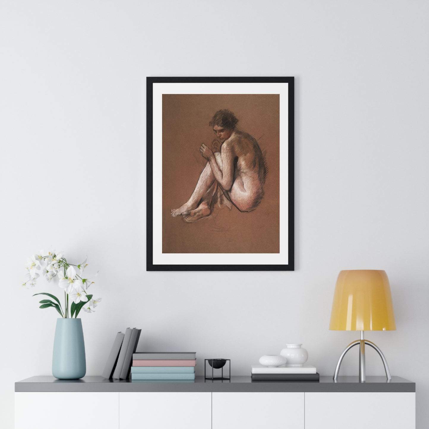 Seated Nude Female Figure by Edwin Austin Abbey from the Original, Framed Art Print