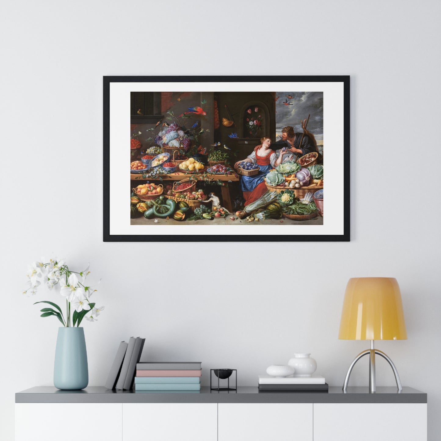 Fruit and Vegetable Market with a Young Fruit Seller (1650–1660) by Jan van Kessel, from the Original, Framed Print