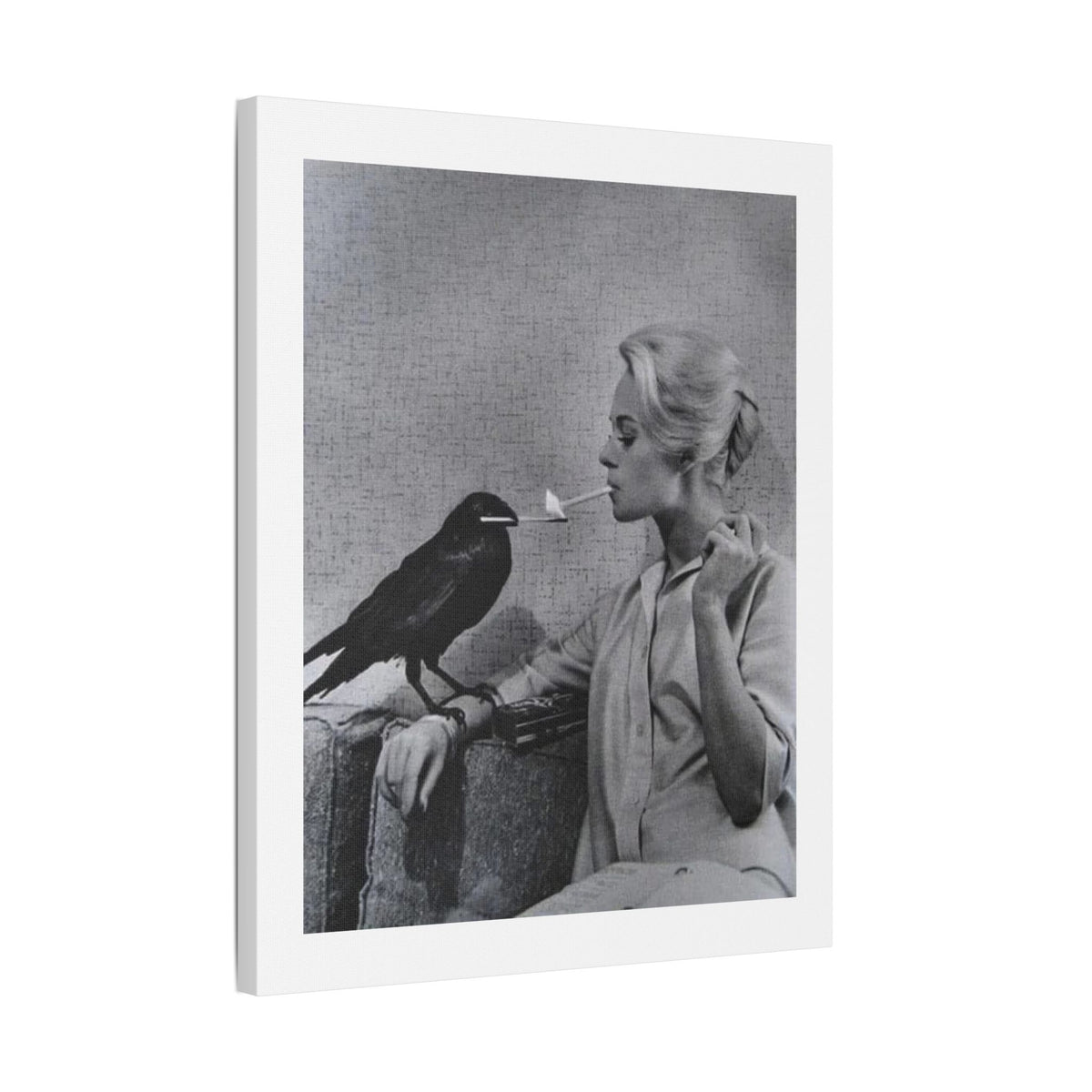 The Woman and the Raven, Retro Art Print on Satin Canvas, Stretched
