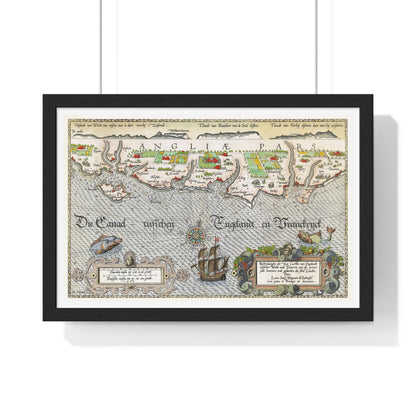 Antique Map of Hampshire and the Isle of Wight 'Kaart van de Zuidengelse Kust Tussen de Isle of Wight en Dover' by Joannes van Doetecum, from the Original, Framed Art Print