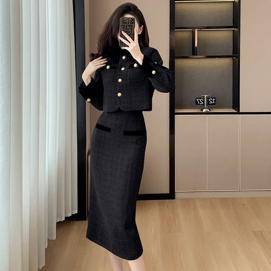 Women's French-Style Tweed Skirt and Jacket Suit