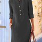 British-Style Round Collar Thick Cotton Dress, Long Sleeves