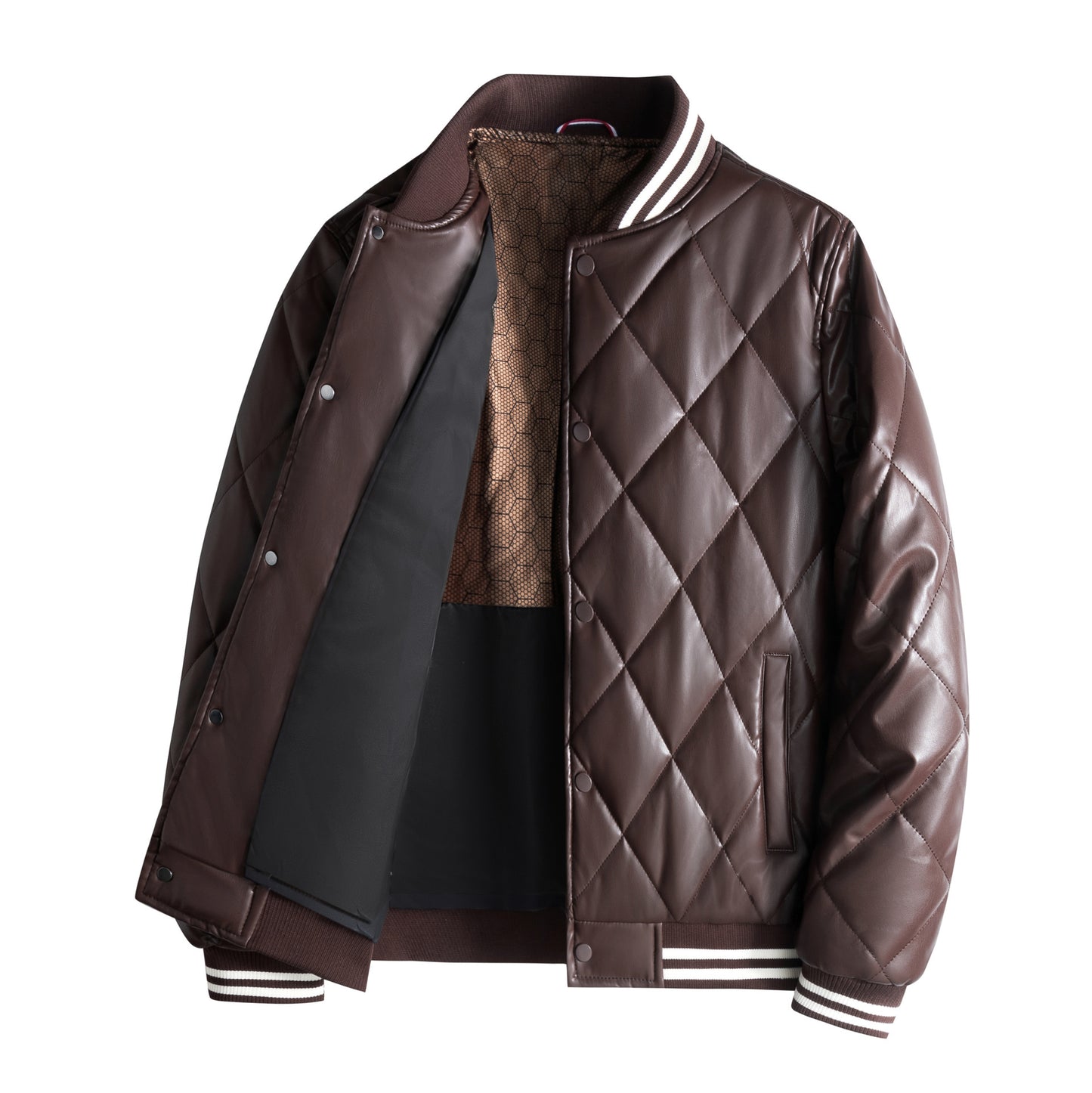 Vireous Men's Quilted Leather Baseball Jacket