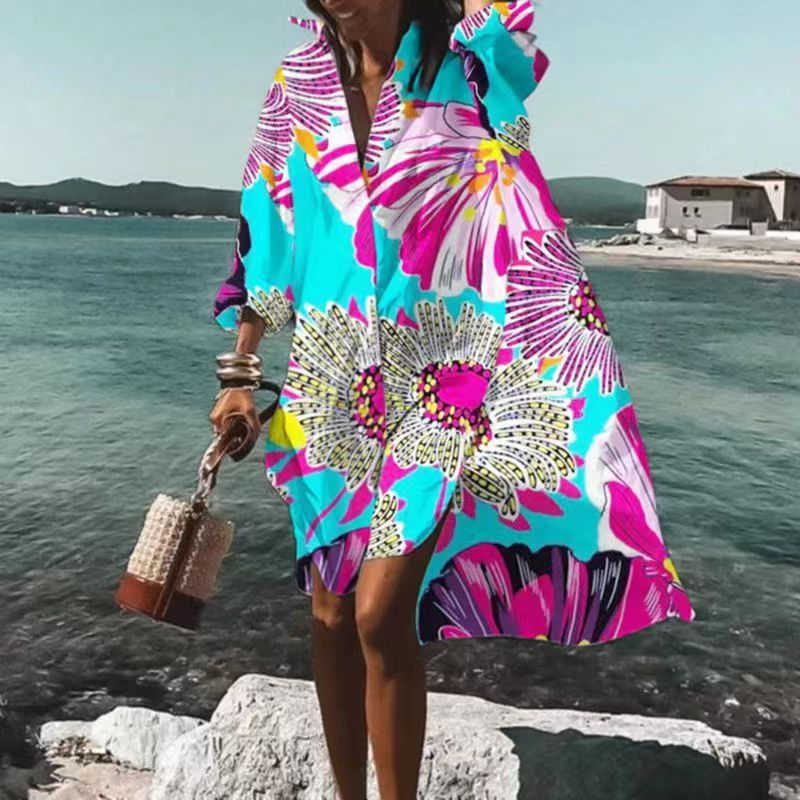 Vireous Vibrant Printed Loose Summer Dress