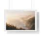 Golden Hour Coastal Mist and Cliffs, Landscape Art Framed Print