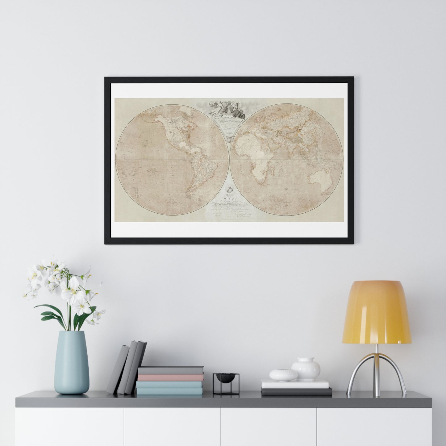 Map of the World on a Globular Projection Exhibiting Particularly the Nautical Researches of Captain James Cook (1794) from the Original, Framed Art Print