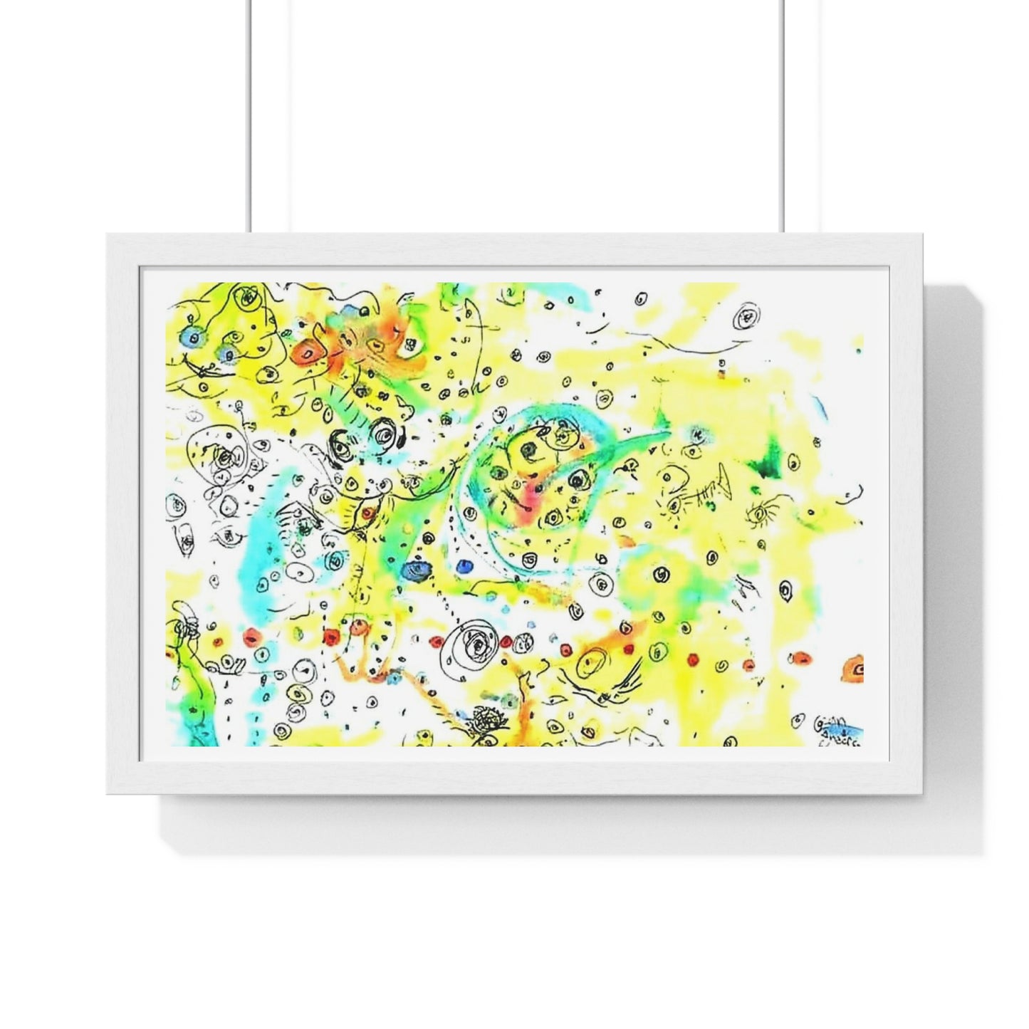 Yellow Scatter Pattern, Abstract Large Wall Art, Framed Print