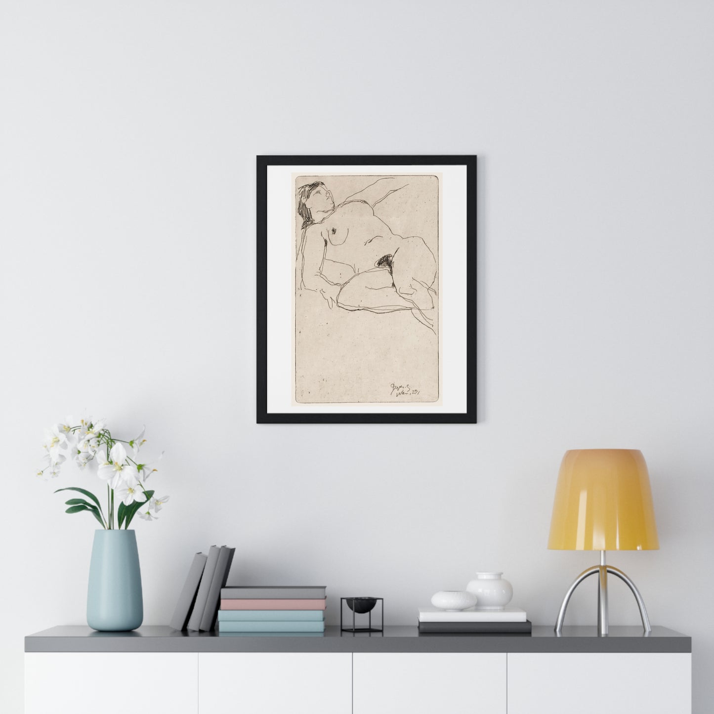 Vintage Nude Illustration 'Liggende Naakte Vrouw' (1923) by Reijer Stolk, from the Original, Framed Print