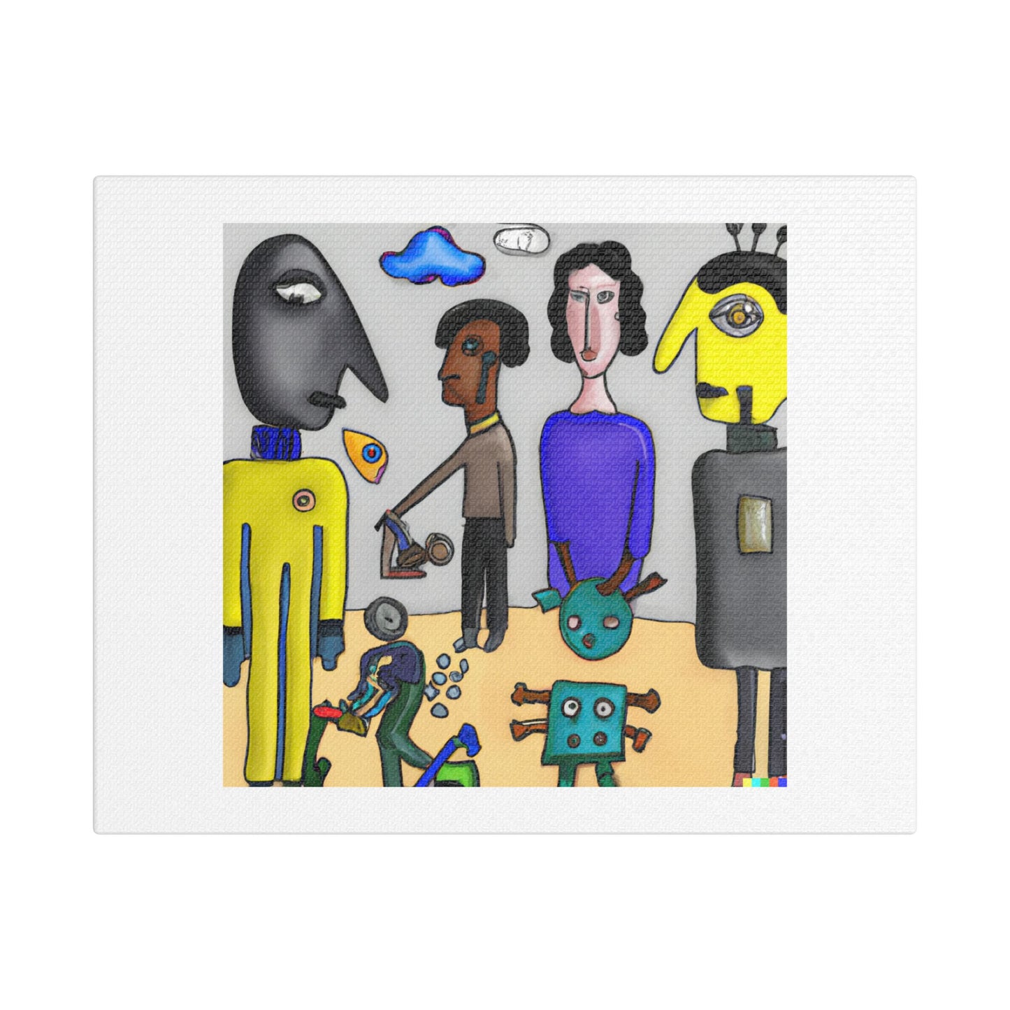 Robots and Humans in the Style of Lowry III 'Designed by AI' Art Print on Canvas