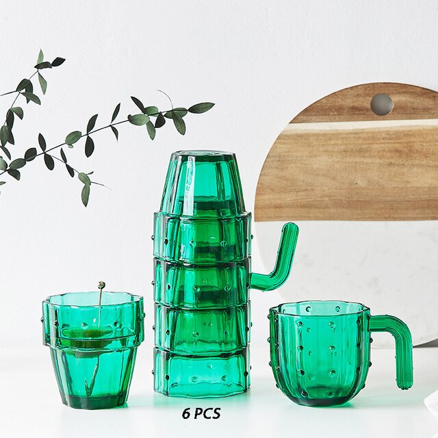 Nordic Cactus Design Stackable Glass Mug Table Art Set