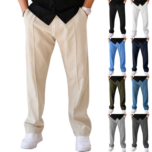 Vireous Men's Trousers, Sports Casual Loose Straight Pants, with Drawstring