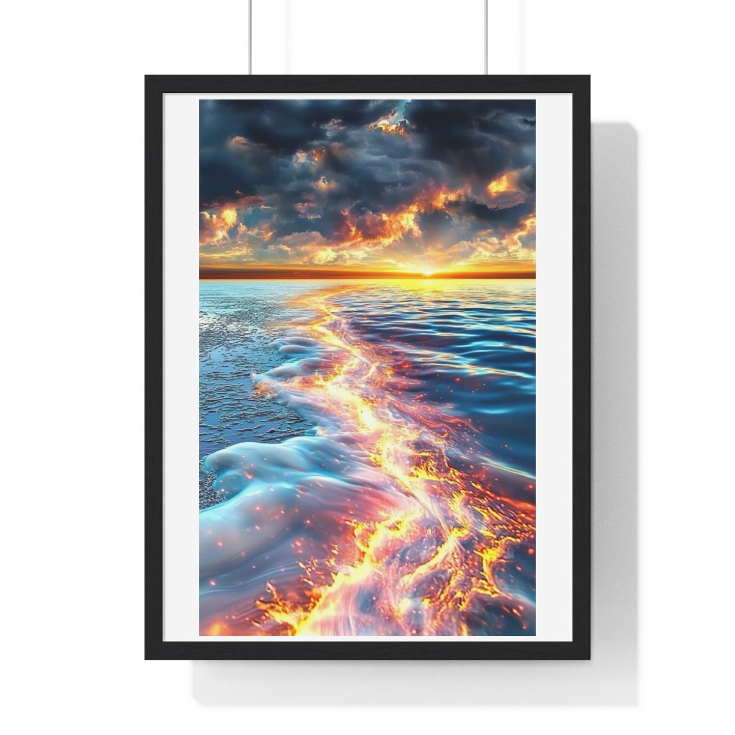 Streaming Fire on the Water, Abstract Art 'Designed by AI' Framed Print