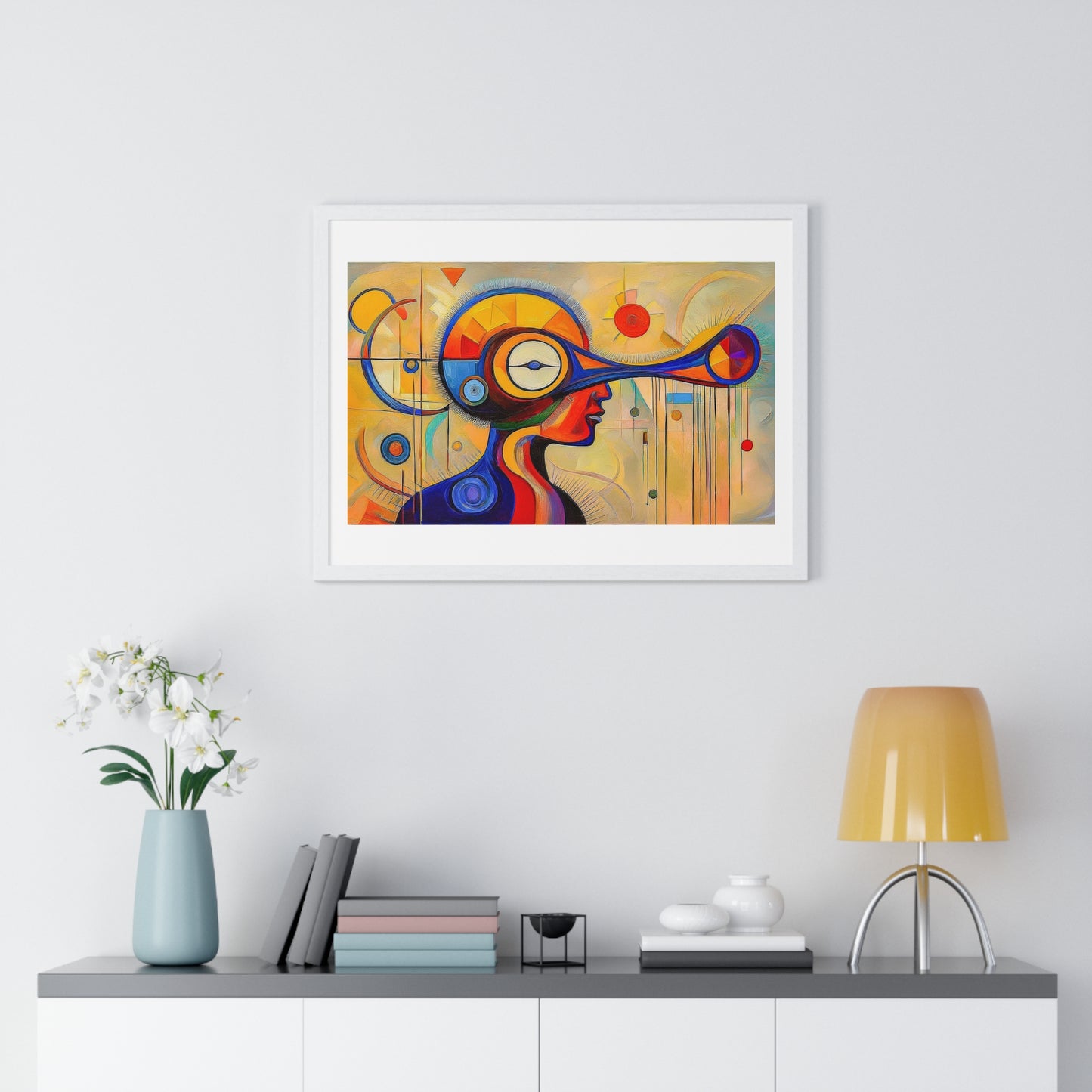 Mindful of Time, in the Style of Wassily Kandinsky 'Designed by AI' Framed Art Print