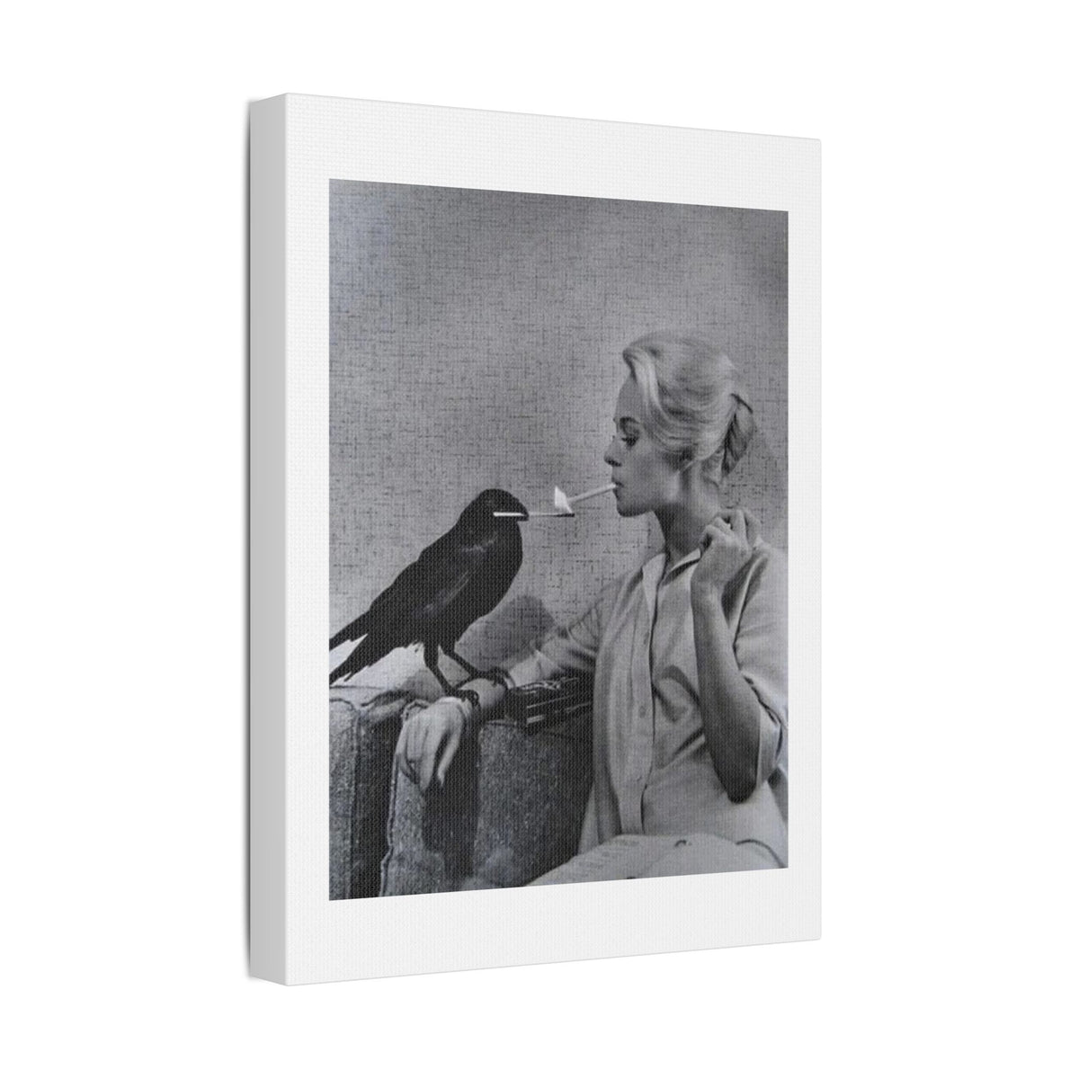 The Woman and the Raven, Retro Art Print on Satin Canvas, Stretched