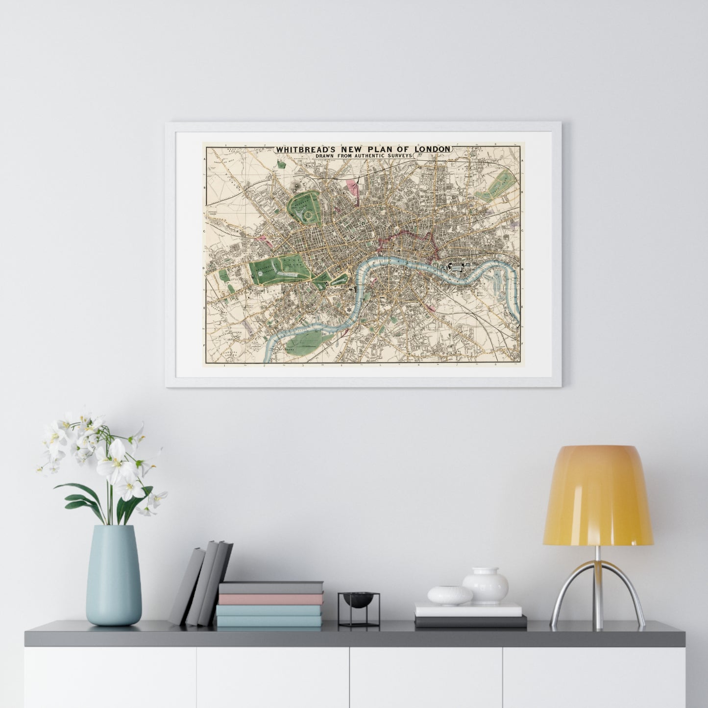 Whitbread's New Plan of London Drawn from Authentic Survey (1853) from the Original, Framed Art Print