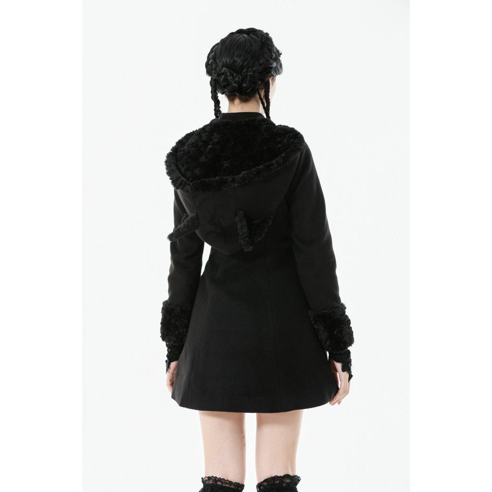 Dark in Love Cat-Ear Faux Fur-Trim Gothic Hooded Coat